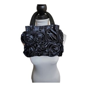 Black Satin Roses Purse Double Handles